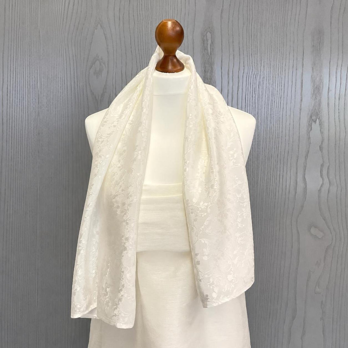 Silk Scarf Roses & Floral Jacquard • Natural Peace Silk • 100% Silk • Natural White