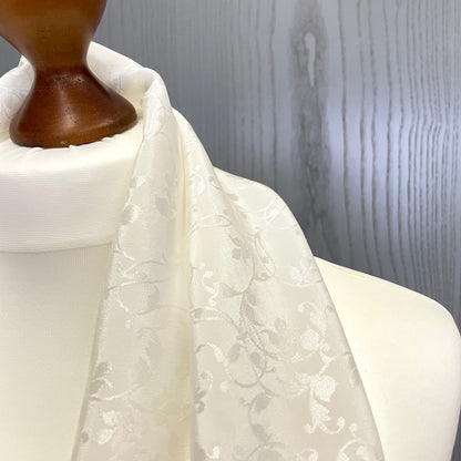 Silk Scarf Roses & Floral Jacquard • Natural Peace Silk • 100% Silk • Natural White