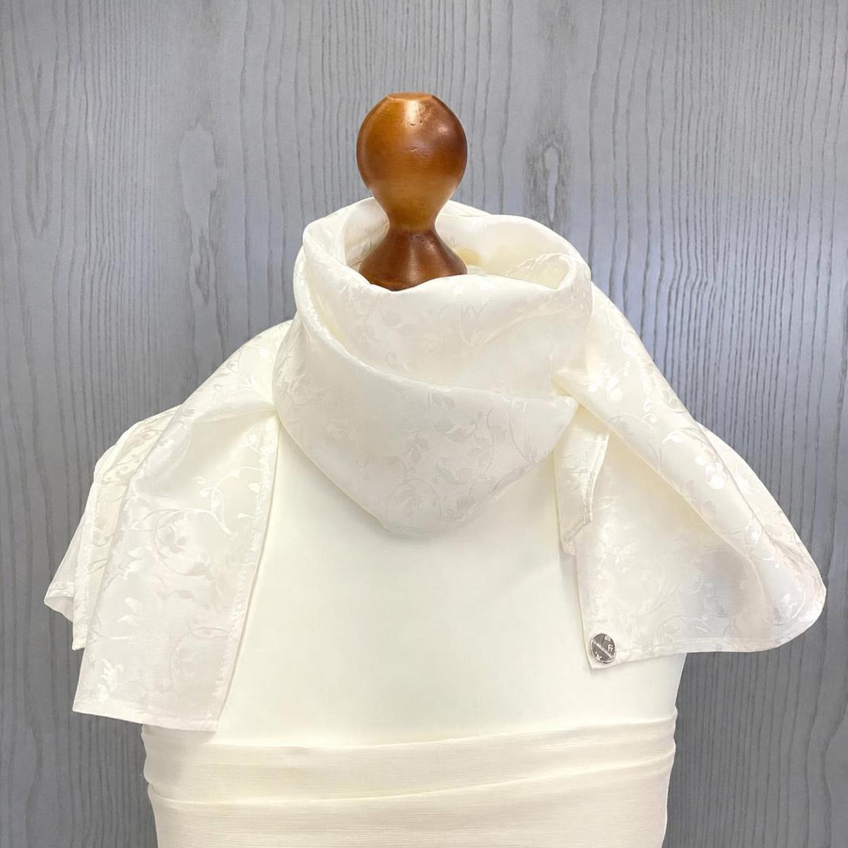 Silk Scarf Roses & Floral Jacquard • Natural Peace Silk • 100% Silk • Natural White