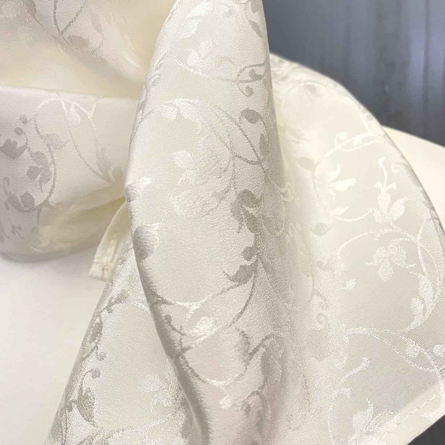 Silk Scarf Roses & Floral Jacquard • Natural Peace Silk • 100% Silk • Natural White