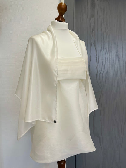 Seidenschal Satin Baumwoll-Seiden-Mischung • Natürliche Peace Silk • 70% Baumwolle 30% Seide • Naturweiß