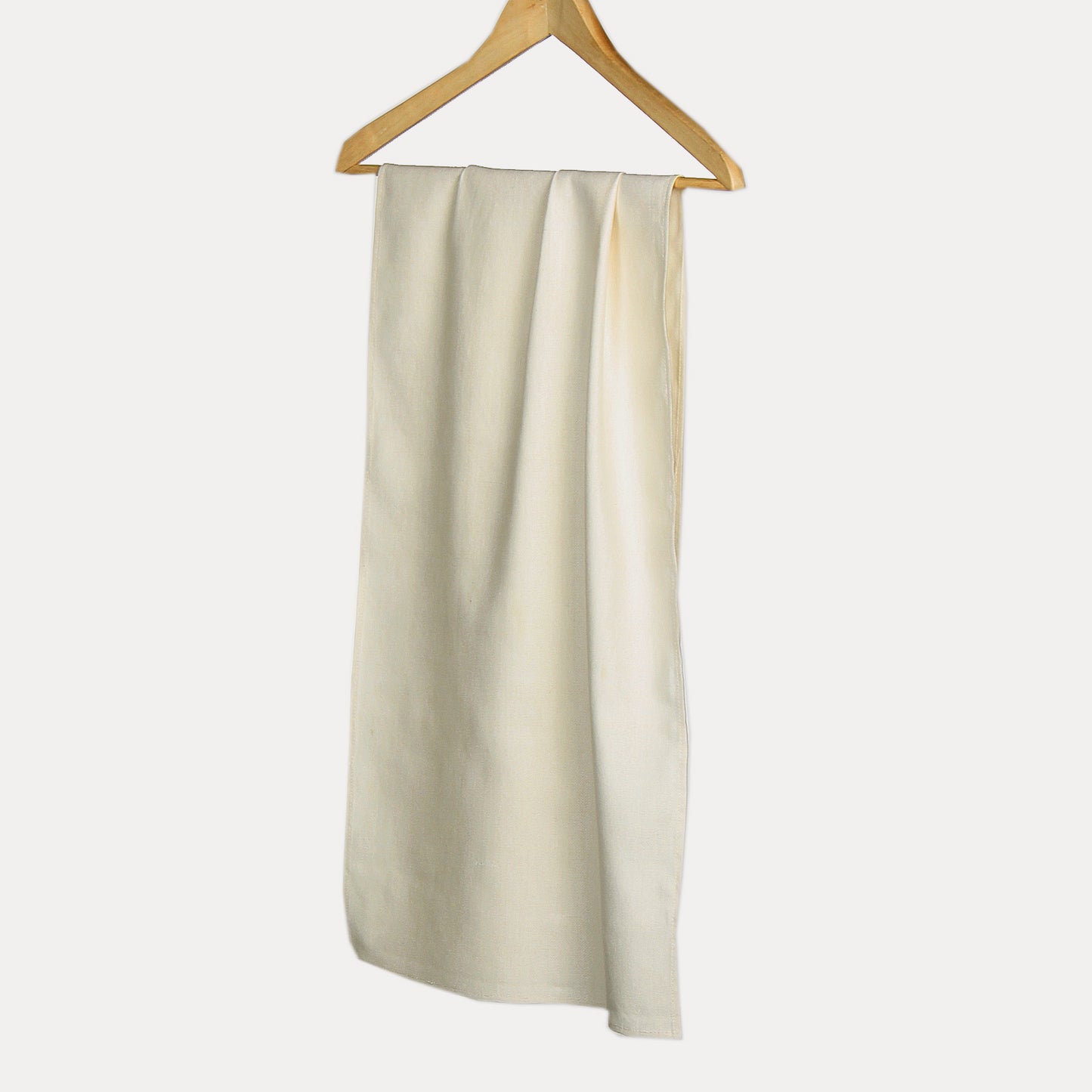 Peace Silk silk scarf Matka natural white – hanging on wooden hanger, smooth surface