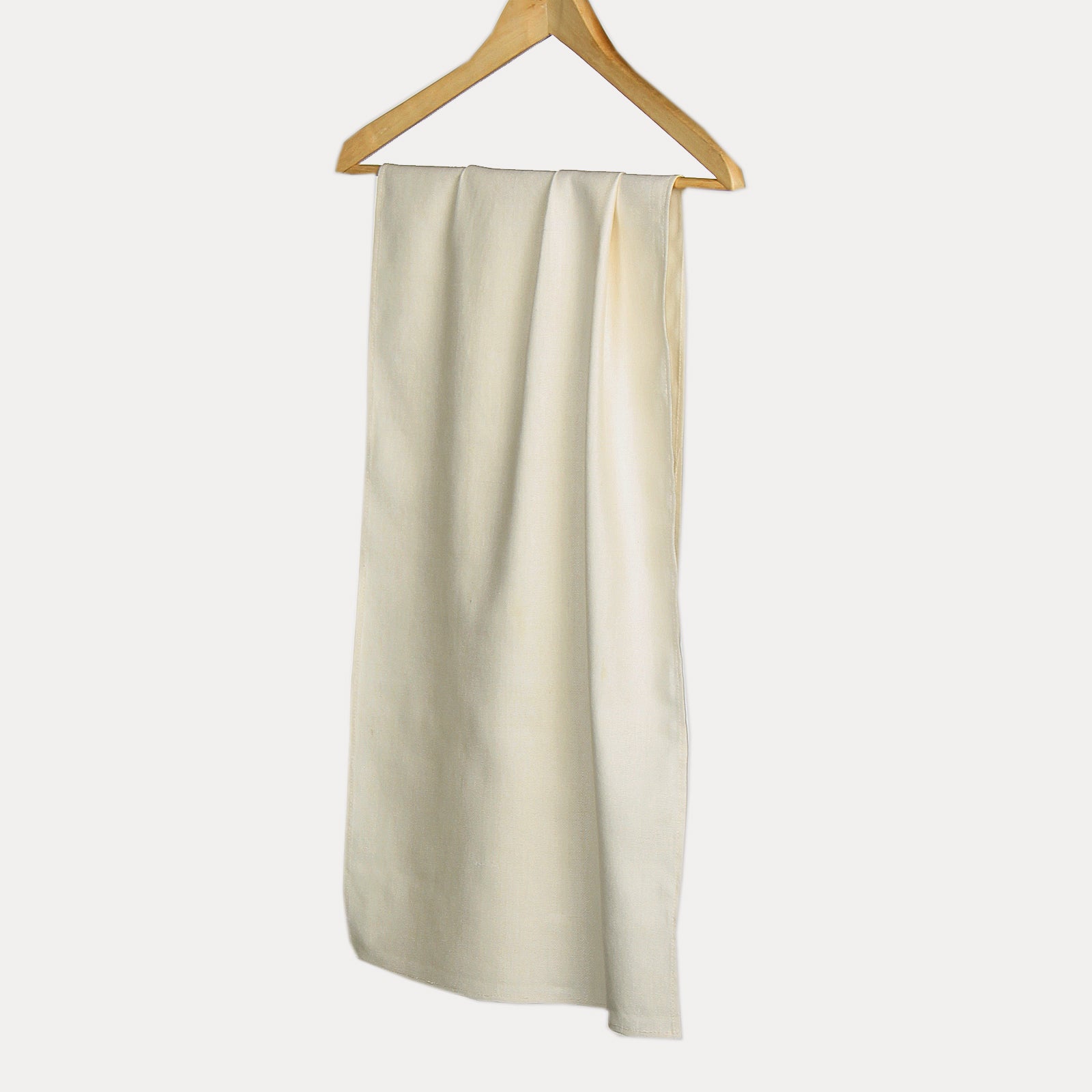 Peace Silk silk scarf Matka natural white – hanging on wooden hanger, smooth surface