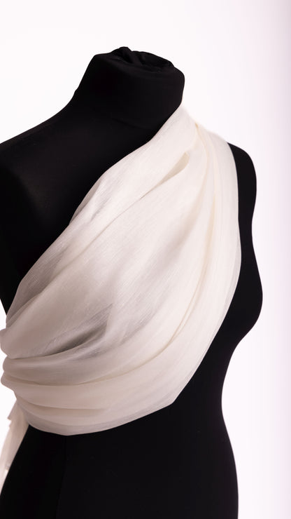 Seidenstoff Dupion • Nachhaltige Peace Silk • 30% Seide, 70% Leinen • Naturweiß Transparent • Laksha